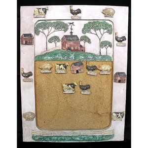 Vtg 90s Hen Feathers Cork Board 7 Pins Hangable Farm House Barn Animal Rustic